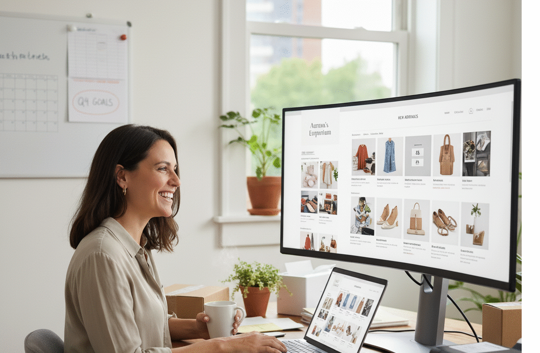 woman is amazed by looking at ecommerce website cost in India