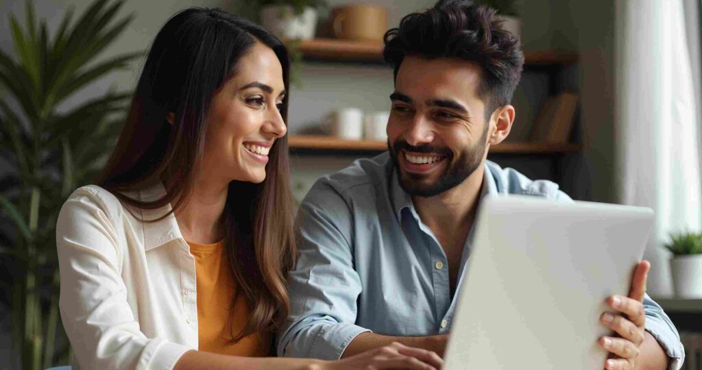 couple happy that after reading Website Design Guide for Business Owners their business is going great